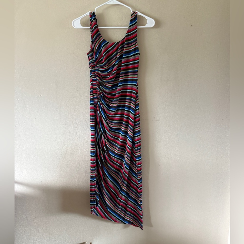 Anthropologie Bailey 44 Striped Ruched Side Asymmetrical Hem Midi Dress XSP